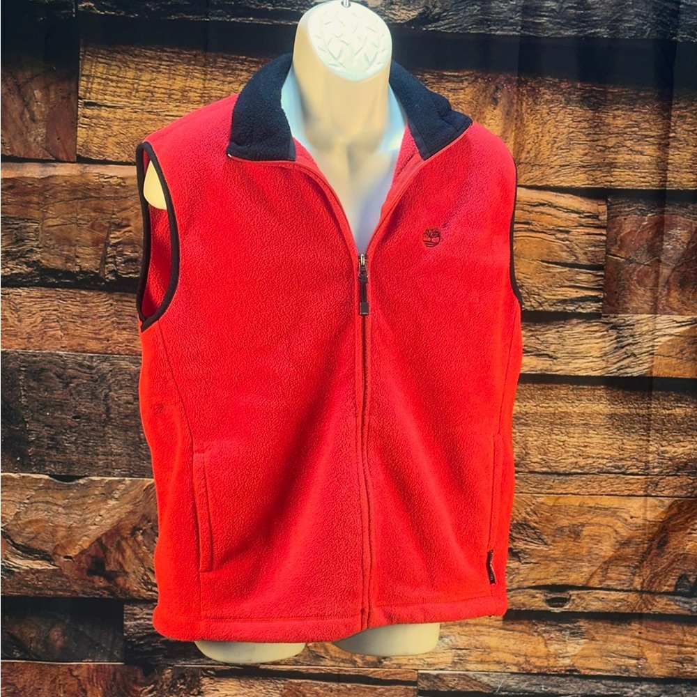 Timberland Red Fleece Vest with Black Trim